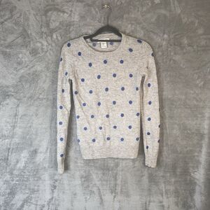 Rachel Zoe Women's 100% Cashmere  Sweater Sz XS Gray Blue Polka Dots Soft Dainty